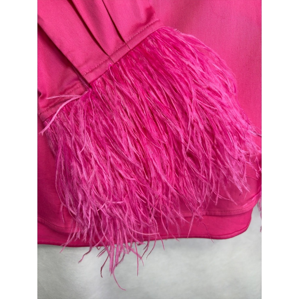 Kate Spade Hot Pink Plumage Ostrich Feather Cuff Button Down Shirt Size M - Picture 5 of 6